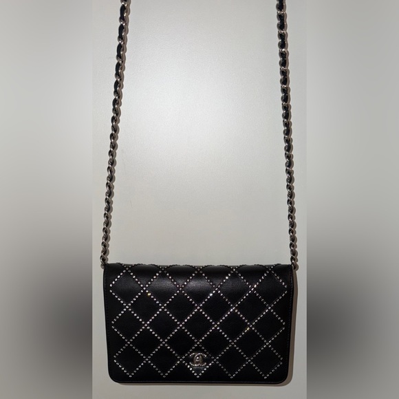 CHANEL Handbags - Chanel black Swarovski crystal woc wallet on a chain mini flap classic cc RARE